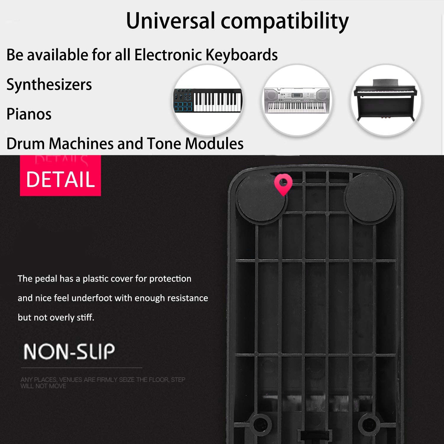 Piano Sustain Pedal - Superior-Universal Sustain Pedal Non-Slip Pedal Durable